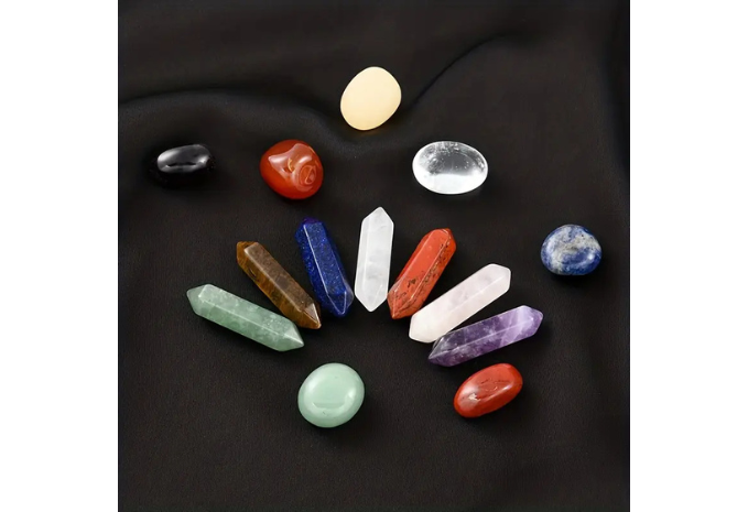 14pcs Pointed Quartz Stone, Chakra Stones Set, Hexagon Rose Quartz Gems For Gift Bedroom Decor, Unique Gift Box Design, Christmas Gift