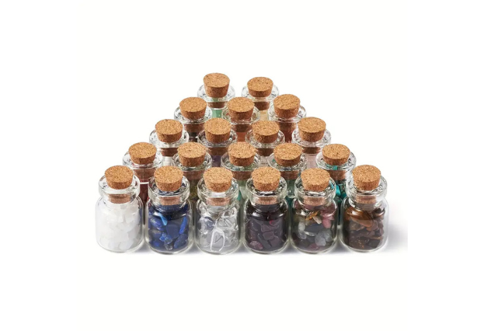 20pcs/set Natural & Synthetic Gemstone Chip Beads Glass Bottles, Wishing Bottles Charms, No Hole/Undrilled, 13.4x12.8x1.7cm, for DIY Jewelry Making Home Decoration Gift