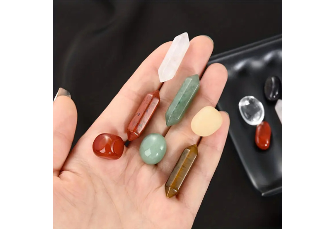 14pcs Pointed Quartz Stone, Chakra Stones Set, Hexagon Rose Quartz Gems For Gift Bedroom Decor, Unique Gift Box Design, Christmas Gift