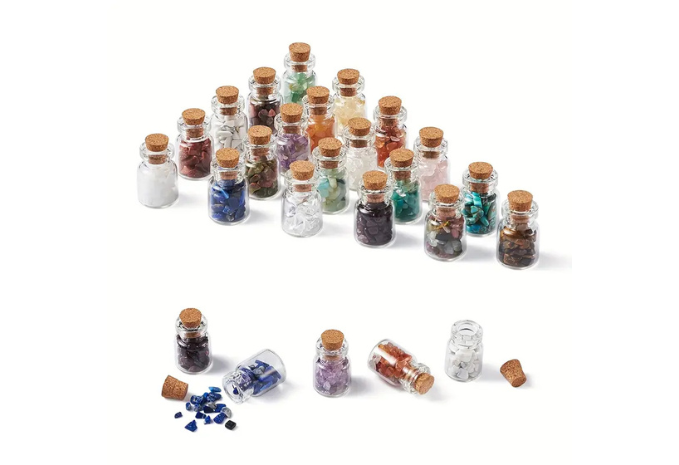 20pcs/set Natural & Synthetic Gemstone Chip Beads Glass Bottles, Wishing Bottles Charms, No Hole/Undrilled, 13.4x12.8x1.7cm, for DIY Jewelry Making Home Decoration Gift
