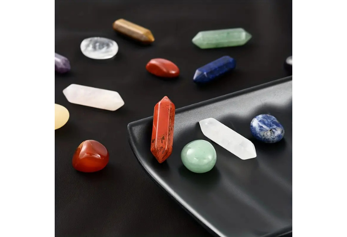 14pcs Pointed Quartz Stone, Chakra Stones Set, Hexagon Rose Quartz Gems For Gift Bedroom Decor, Unique Gift Box Design, Christmas Gift