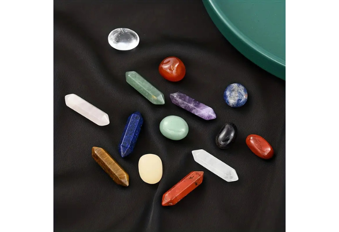 14pcs Pointed Quartz Stone, Chakra Stones Set, Hexagon Rose Quartz Gems For Gift Bedroom Decor, Unique Gift Box Design, Christmas Gift
