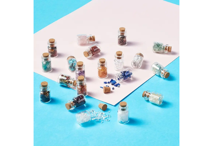 20pcs/set Natural & Synthetic Gemstone Chip Beads Glass Bottles, Wishing Bottles Charms, No Hole/Undrilled, 13.4x12.8x1.7cm, for DIY Jewelry Making Home Decoration Gift