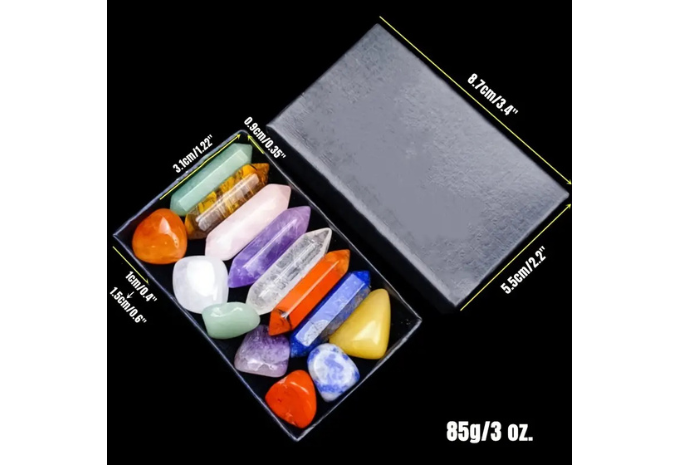 14pcs Pointed Quartz Stone, Chakra Stones Set, Hexagon Rose Quartz Gems For Gift Bedroom Decor, Unique Gift Box Design, Christmas Gift